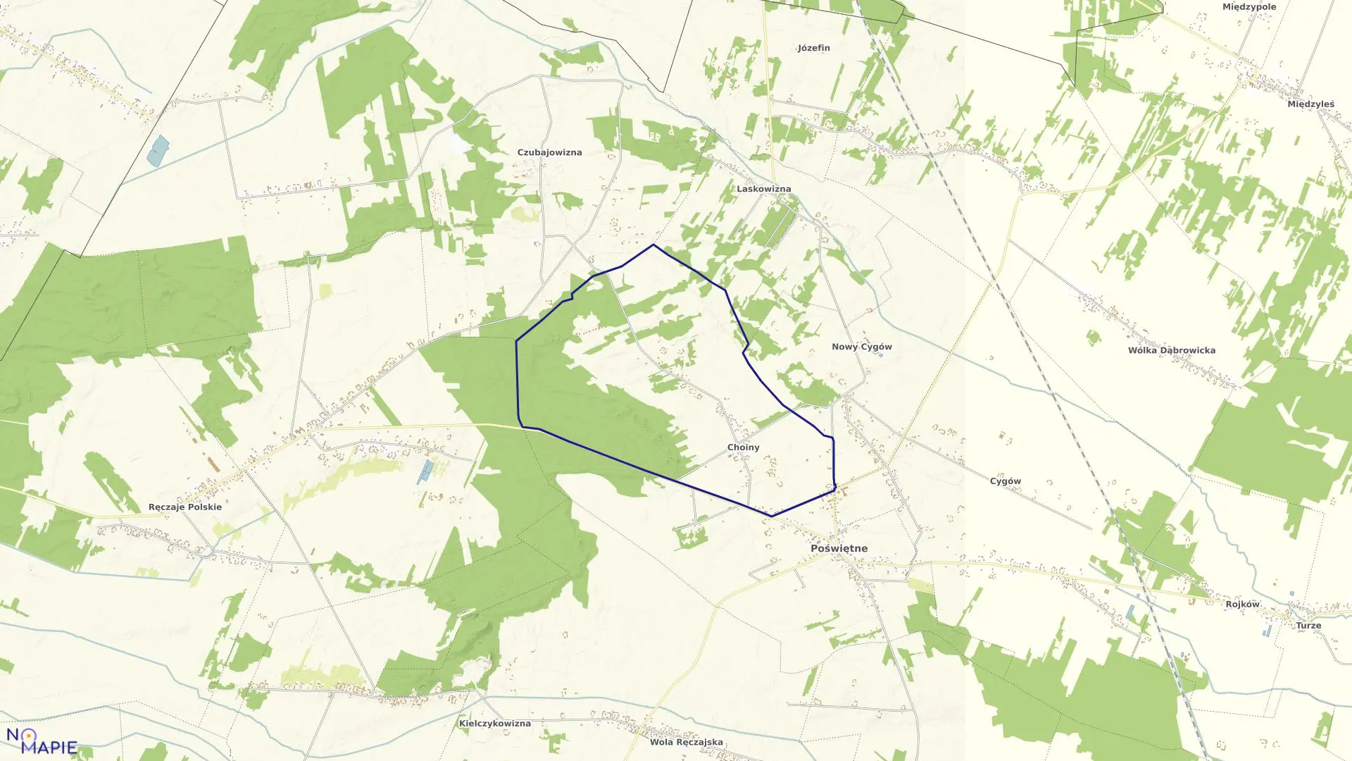 Mapa obrębu CHOINY w gminie Poświętne