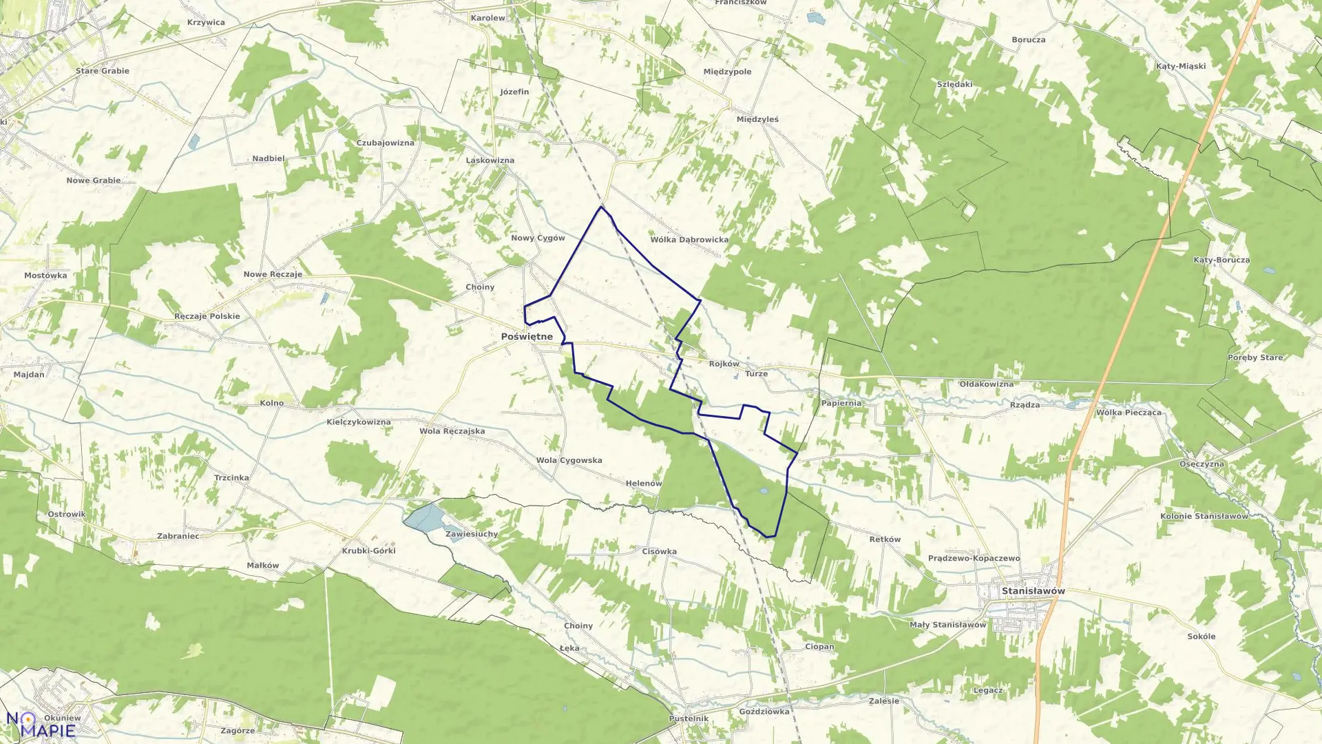 Mapa obrębu Cygów w gminie Poświętne