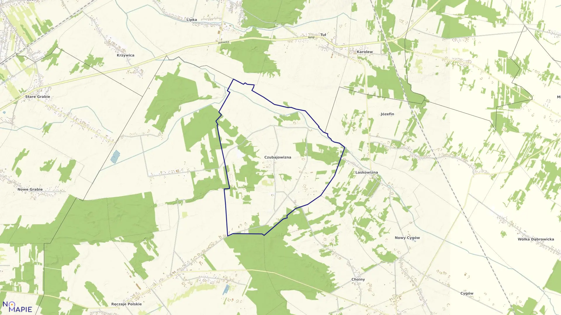 Mapa obrębu CZUBAJOWIZNA w gminie Poświętne