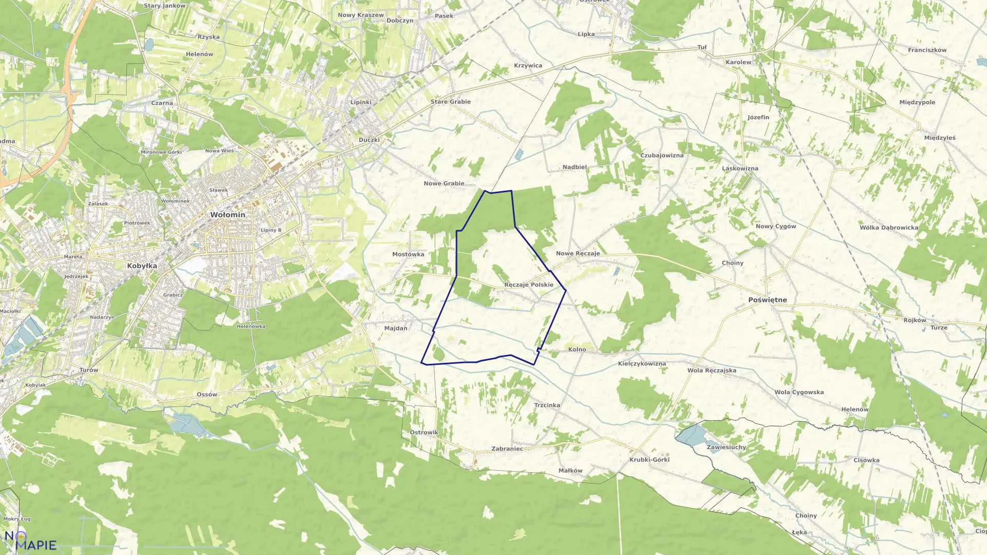 Mapa obrębu RĘCZAJE POLSKIE w gminie Poświętne