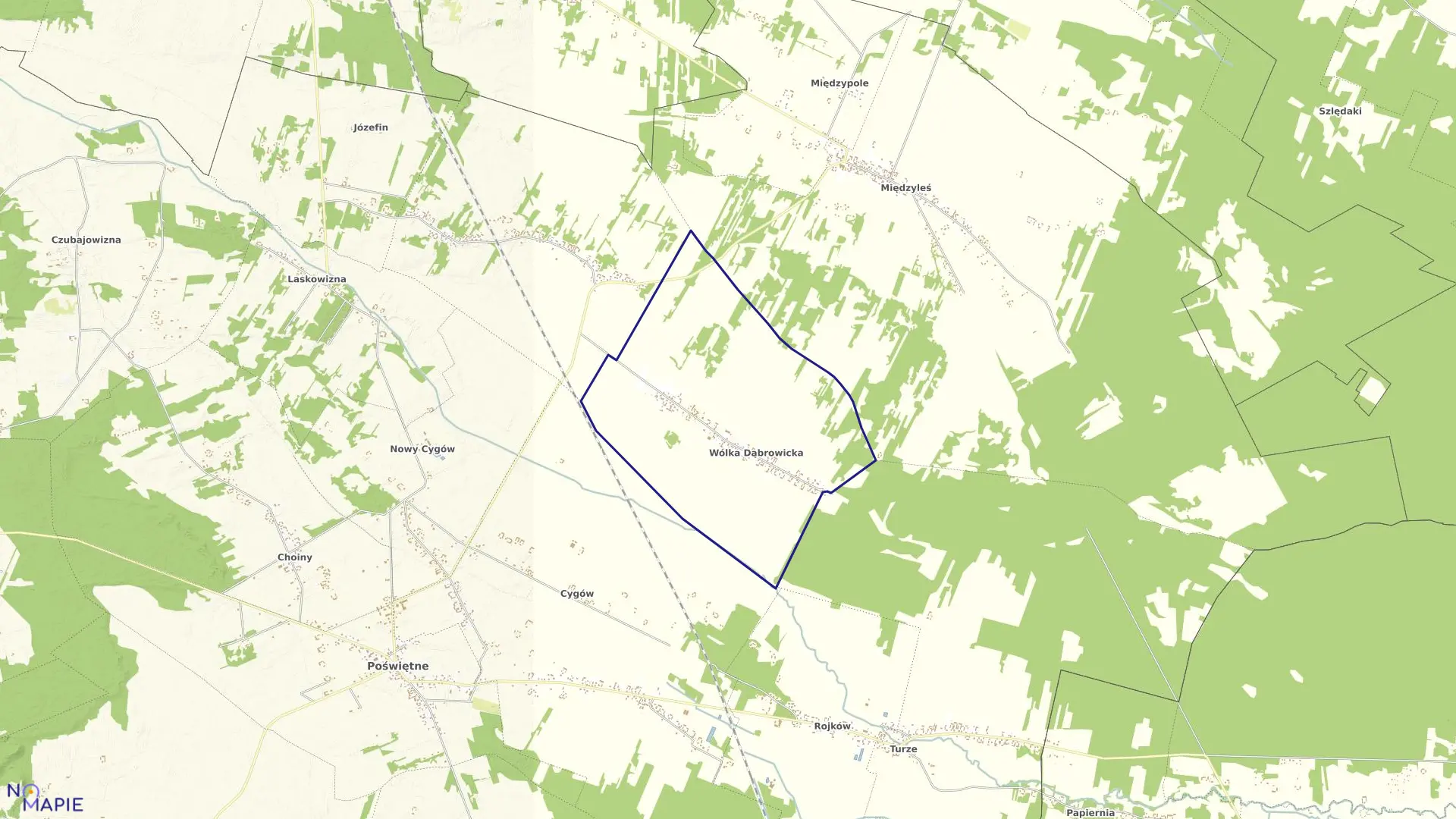 Mapa obrębu WÓLKA DĄBROWICKA w gminie Poświętne